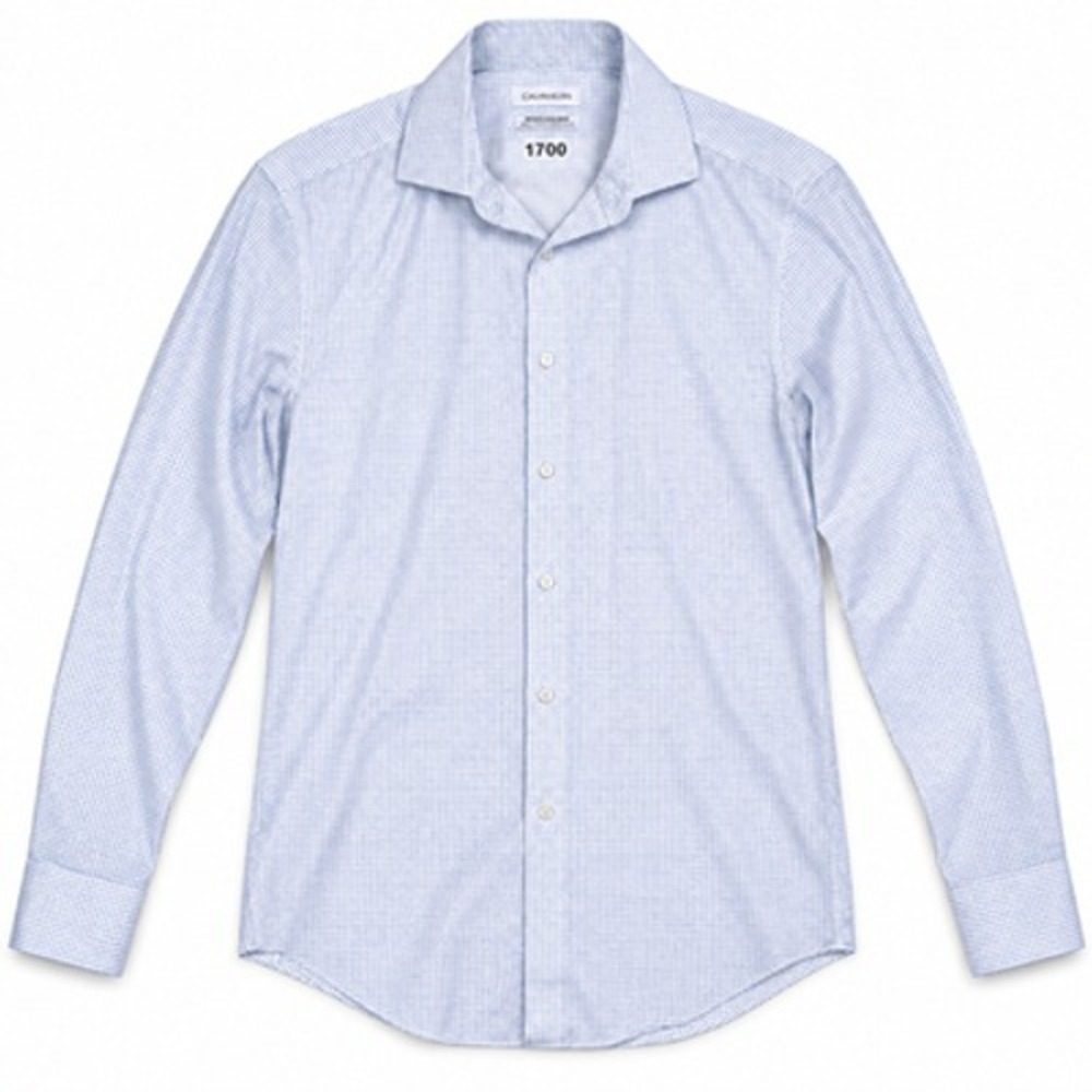 Calvin Klein Men's 16 34/35 Blue Geometric Slim Fit Non Iron Stretch Dress Shirt